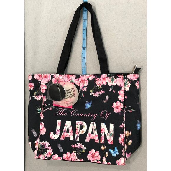 Robin Ruth Original Japan Black & Pink Floral Tote Bag - Picture 6 of 10